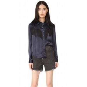 Ganni Donnelly Fringed Satin Shirt 34
